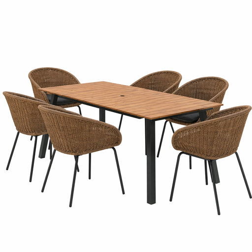 7 Piece Outdoor Patio Dining Set For 6, Conversation Set With Table & 6 Armchairs - Purple Pink Flower / Yellow Home Essentials