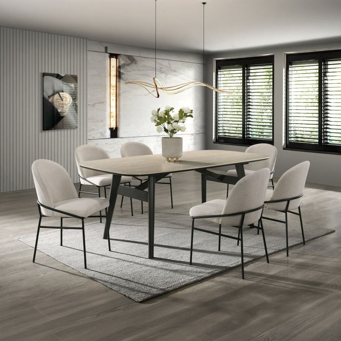 Lark - Dining Table - Travertine / Black ACME