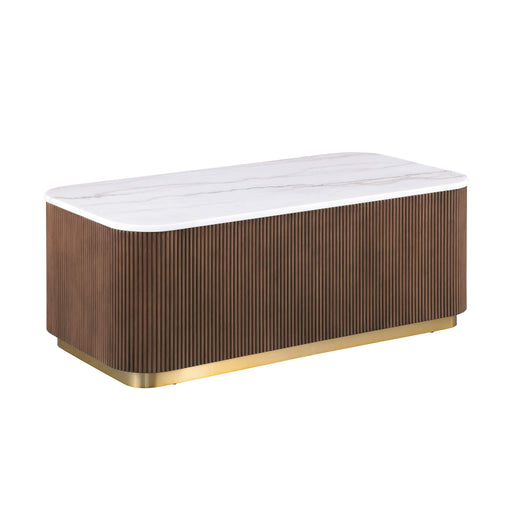 Rectangle Cocktail Table Genuine Accent Plinth Base Living Room - Brown / Gold / White Home Essentials