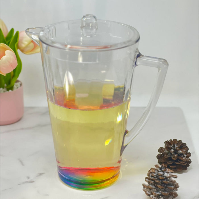 Rainbow Design Unbreakable Plastic Water Pitcher With Lid And Spout, 2.5 Quarts - Clear
