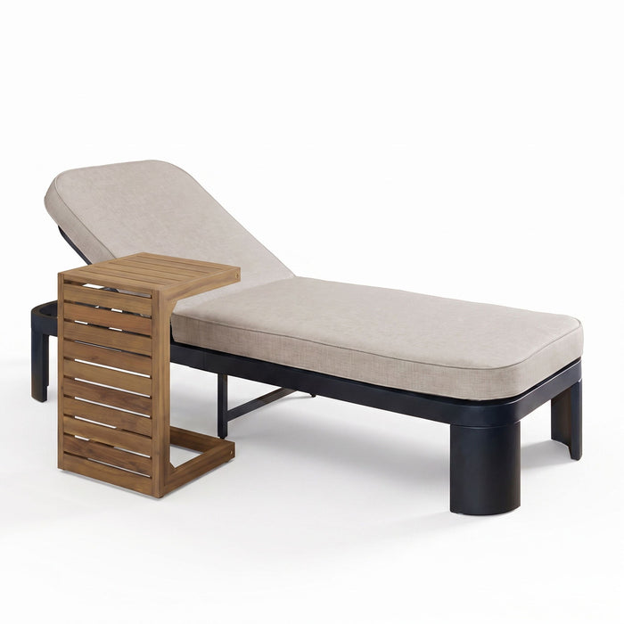 Outdoor Chaise Lounge Set With Side Table, 5 Position Adjustable Patio Recliner Noble House