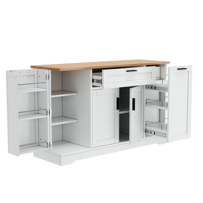 Sideboard With Extendable Table, Adjustable Shelves, 3 Tier Pull Out Rack - White Hearth and Haven