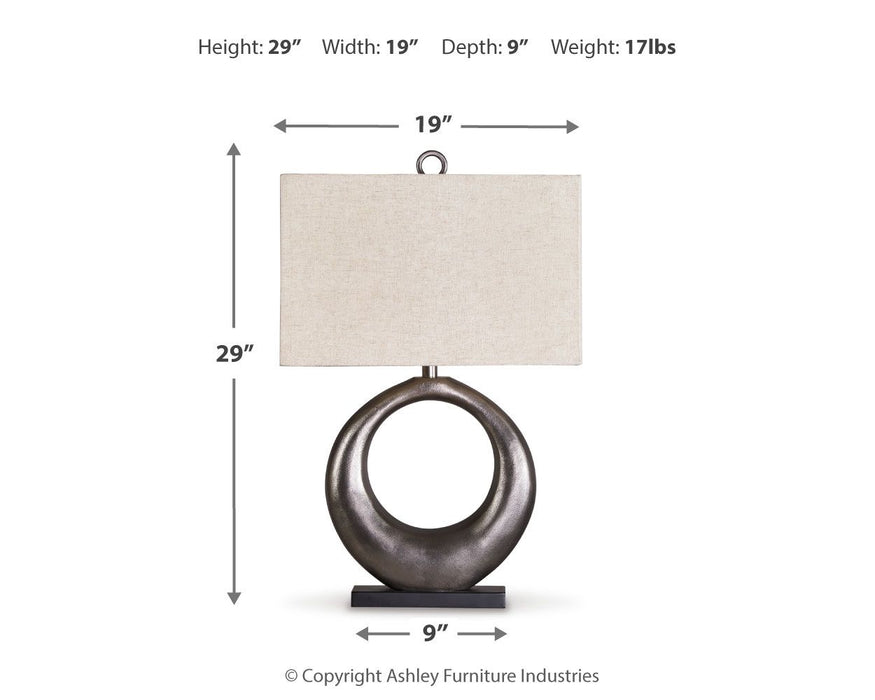 Saria - Metal Table Lamp  - Antique Silver Finish Signature Design by Ashley®