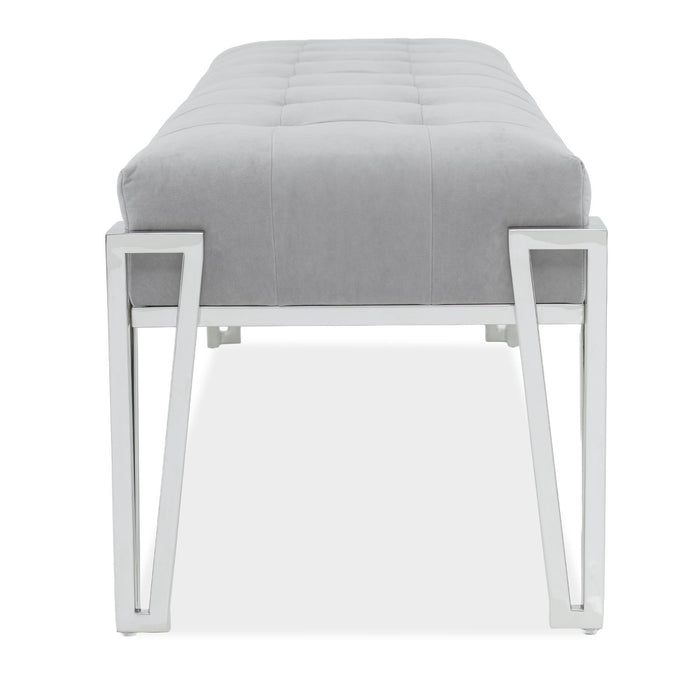 Signature Beds & Benches - Rose Velvet Accent Bench - Gray / Chrome