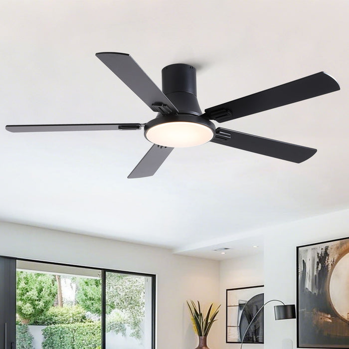 Flush Mount Ceiling Fans With LED Light And Remote Control, 5 Blades