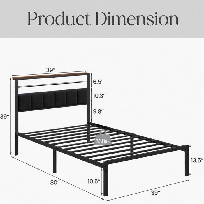 Platform Bed Frame With Charging Station & Headboard Storage Home Essentials