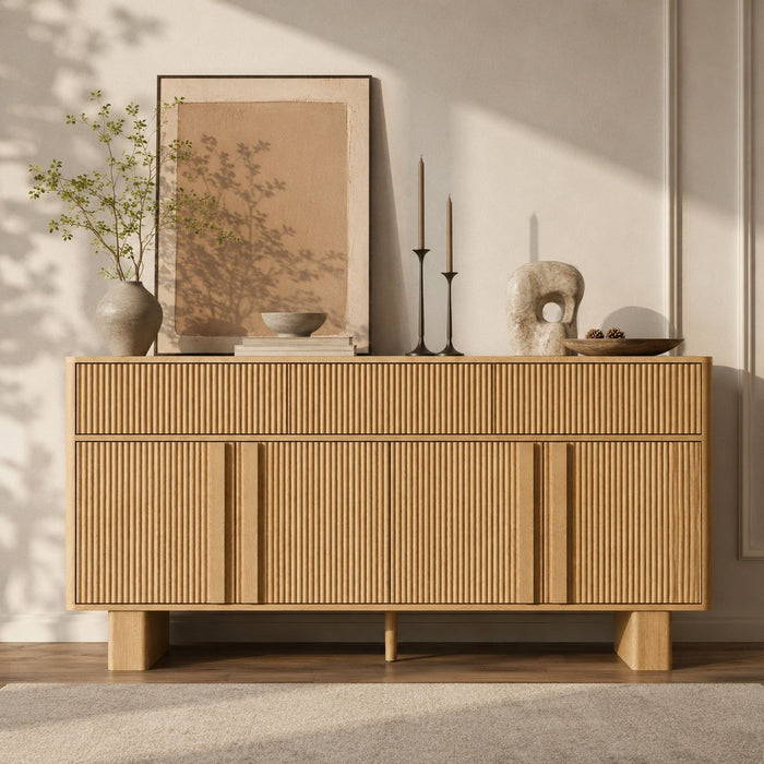 Sideboard Buffet Cabinet With 3 Drawers And 4 Doors For Dining Room Home Essentials