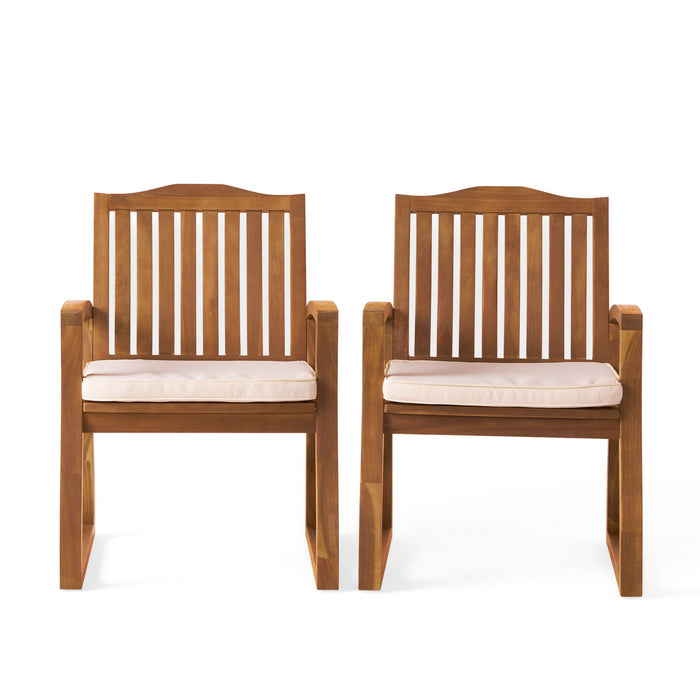 Della - Wood Armchair (Set of 2) Outdoor Dining Chairs - Cream Noble House