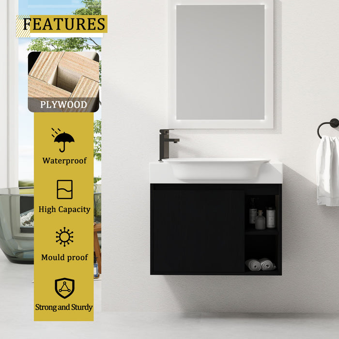 28" Wall Mounted Bathroom Vanity With Sink & Soft Close Door - Black Chestnut Home Essentials