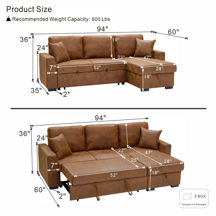 Upholstered Sectional With Pull-Out Bed And Chaise Storage Home Essentials