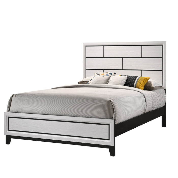 Contemporary Low Profile Bed With Geometric Headboard