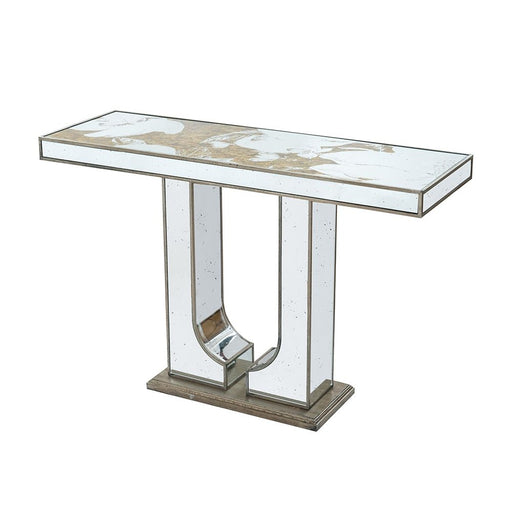 Rectangular Console Table With Elegant Floral Design And Mirrored - Silver Multi Home Essentials