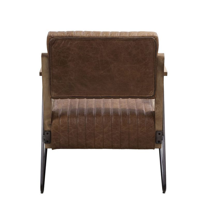 Eacnlz - Accent Chair - Cocoa Top Grain Leather & Matt Iron ACME