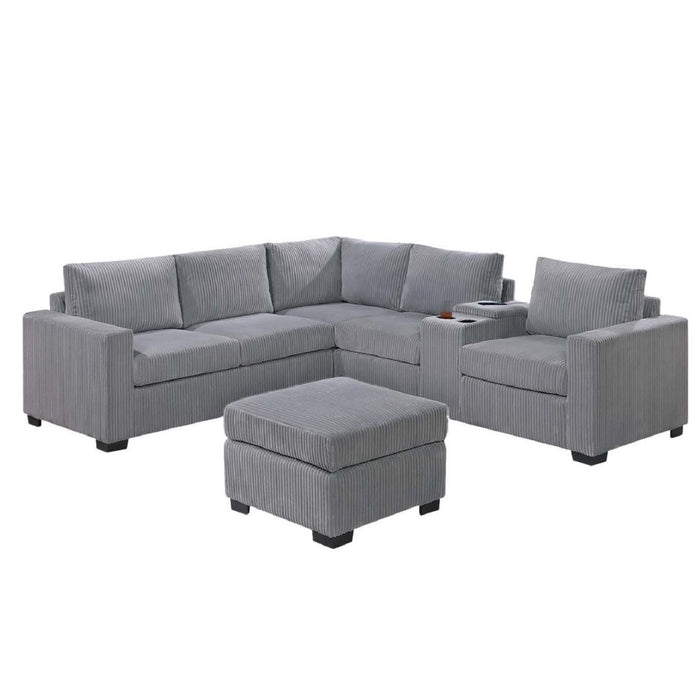 Contemporary L-Shaped Sectional Set With USB Console & Ottoman Home Essentials