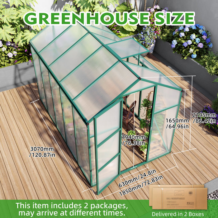 Polycarbonate Walk-In Greenhouse, Raised Base For Outdoor In All Season