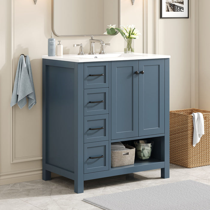 Bathroom Vanity With Sink Top, Bathroom Vanity Cabinet With 2 Doors And 2 Drawers, Open Shelf Hearth and Haven
