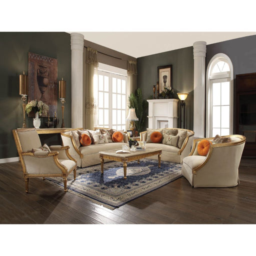 Daesha - Sofa With 8 Pillows - Tan Flannel & Antique Gold ACME