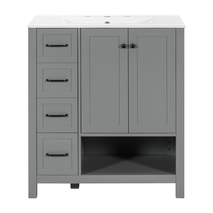 Bathroom Vanity With Sink Top, Bathroom Vanity Cabinet With 2 Doors And 2 Drawers, Open Shelf Hearth and Haven