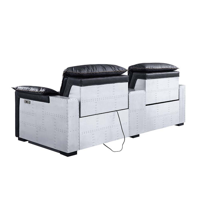 Misezon - Power Motion Recliner - Black Top Grain Leather & Aluminum ACME