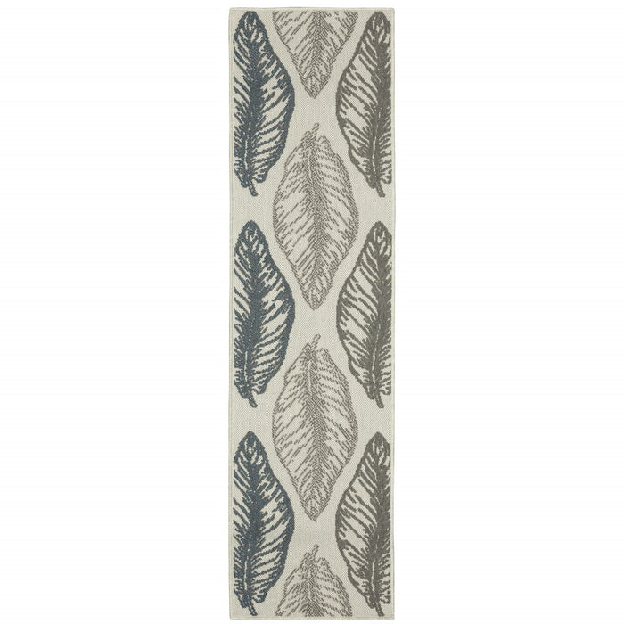 2' X 7' Floral Stain Resistant Indoor / Outdoor Area Rug - Beige