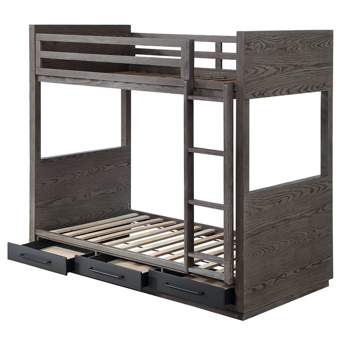 Estevon - Twin Over Twin Bunk Bed With Storage - Gray Oak ACME