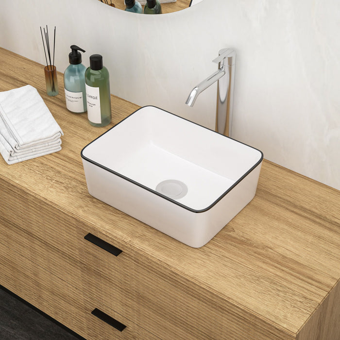 16X12" White Ceramic Rectangular Vessel Bathroom Sink - White - Ceramic