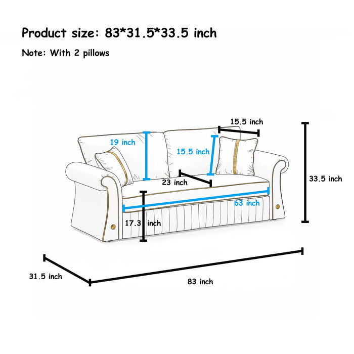 Sofa With Rolled Arms, 3 Seater Couch, Living Room Accent Home Essentials