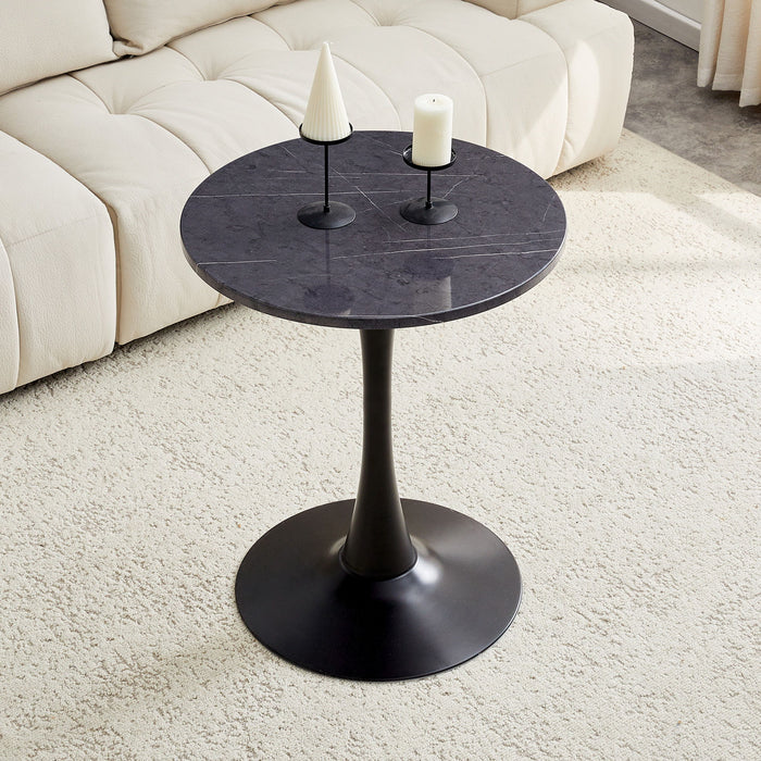 Round Dining Table With Faux Marble Top And Metal Pedestal +, 23.6" Diameter For Kitchen, Living Room, Small Spaces Home Essentials
