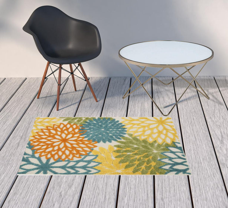 3' X 4' Floral Non Skid Indoor / Outdoor Area Rug - Turquoise