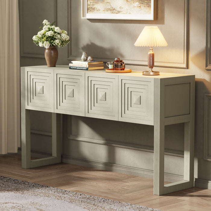 Geometric Carved Console Table With 3 Soft Close Drawers Noble House