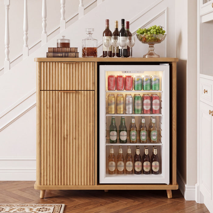 Fluted Coffee Bar Cabinet With Mini Fridge Space & Charging Station - Natural Home Essentials
