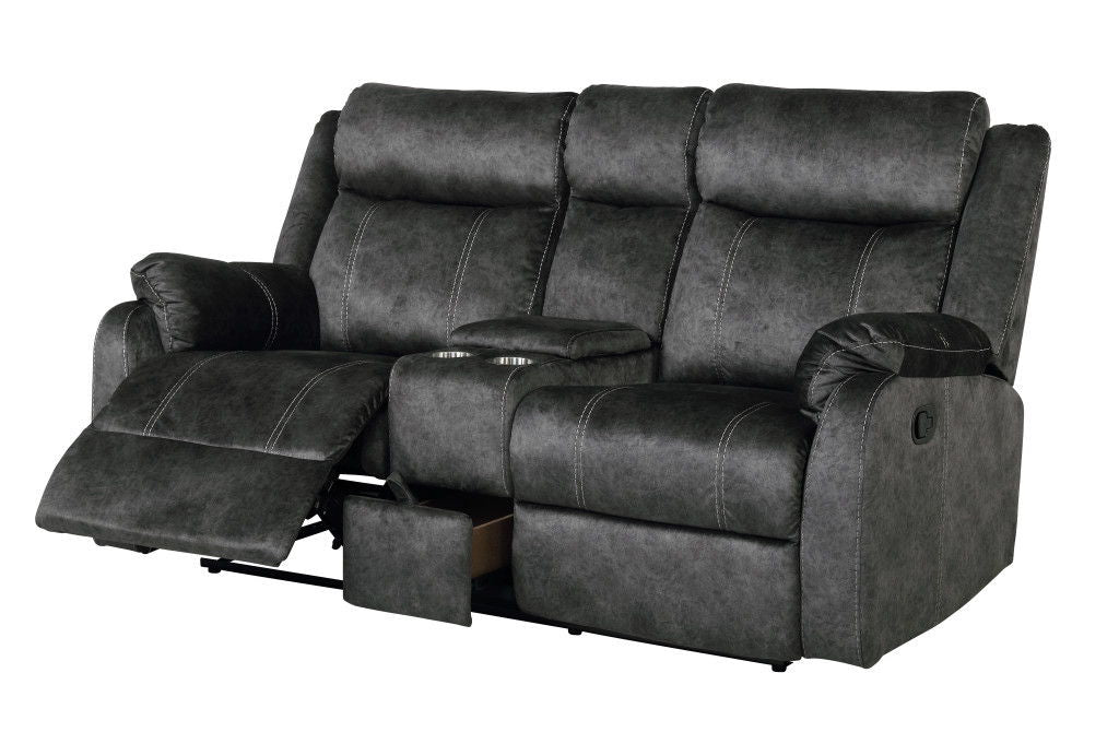 Microfiber Manual Reclining Loveseat With Storage - Dark Gray
