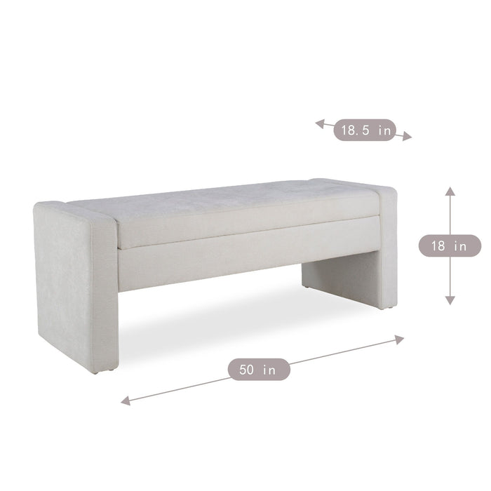 Upholstered Storage Bench With Tufted Seat, Ottoman For Living Room - White Home Essentials