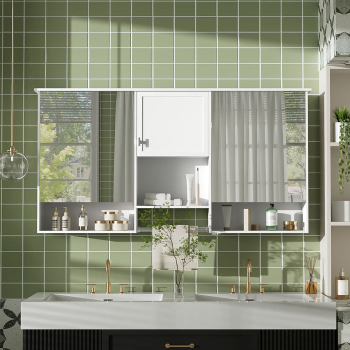 Wall-Mount 3-In-1 Mirror Cabinet With Adjustable Shelf, Soft-Closing Hinges, Rectangular Design - White