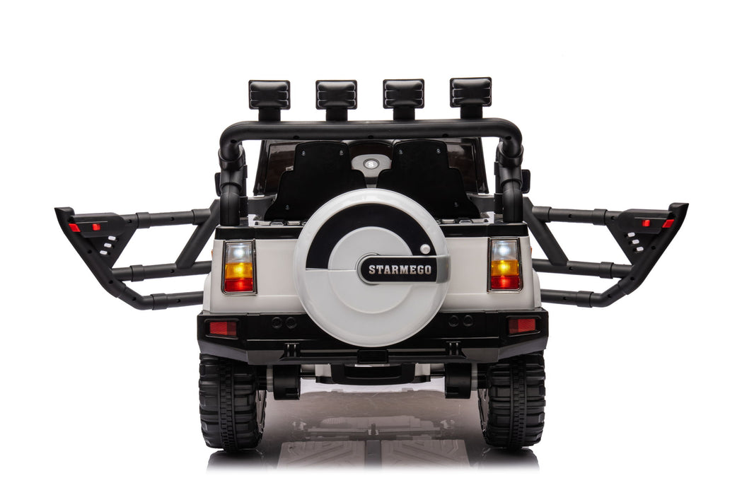 12V7A 30W*2 Four-Wheel Drive Seat One Button Start, Forward And Backward, High And Low Speed, Music, Front Light, Power Display, Two Doors Can Open, 2.4G R / C, Seat Belt Four Wheel Absorber