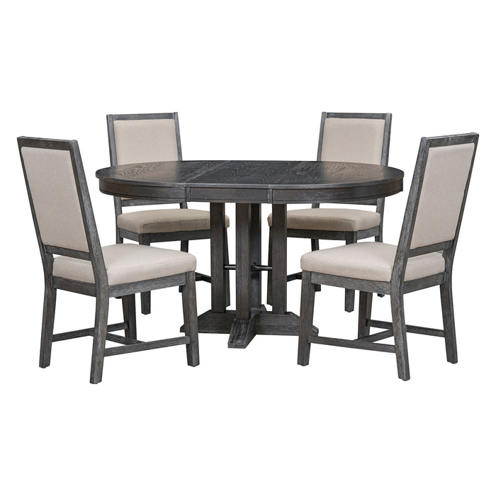 5 Piece Dining Set With Extendable Round Table And Upholstered Chairs Hearth and Haven