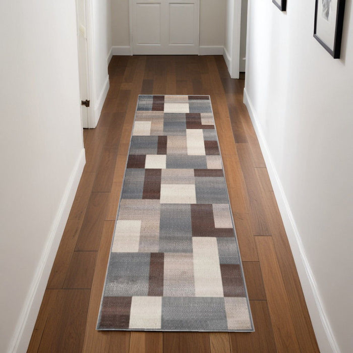 8' Patchwork Power Loom Stain Resistant Runner Rug - Gray