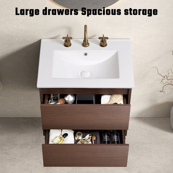 Bathroom Vanity With Basin Wall Hang Storage - Brown / Brown / White Home Essentials