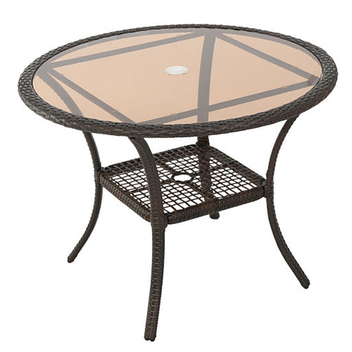 Outdoor Table With Woven Rattan Design - Brown Noble House