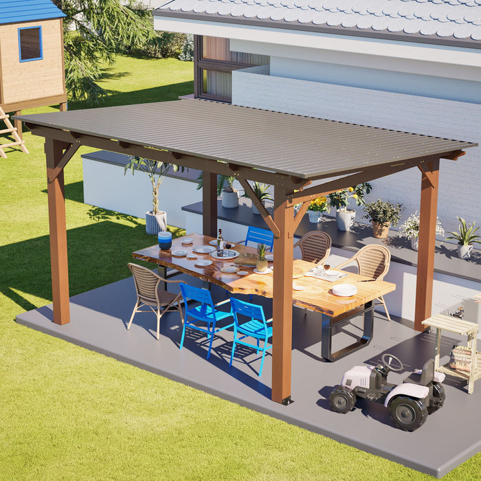 13 X 10 Ft Gazebo With Roof, Spacious Outdoor Patio Shade Structure For Backyard & Garden - Brown Daily Nest