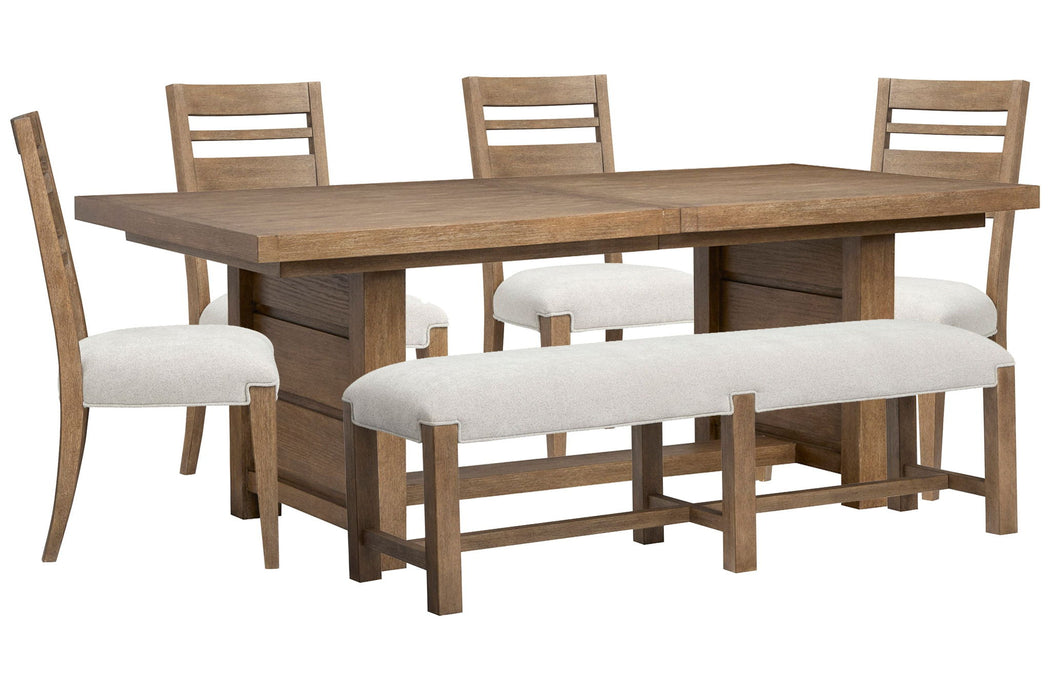 Plum Creek - 6 Piece Extendable Trestle Dining Table Set Magnussen Furniture