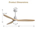 60" DC Motor Ceiling Fan With Light, 3 Blades, 18W LED 3 Color Dimmable With Memory, 6 Speed Lcd Remote Control, Reversible Motor, Timer Setting (1 / 4 / 8 H) - White Daily Nest