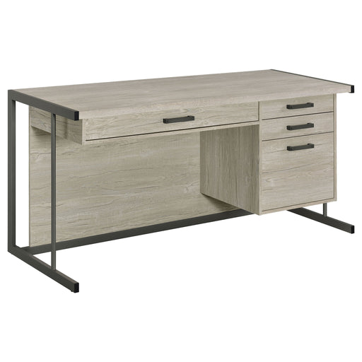 Brisley - Office Desk With Adjustable Keyboard Tray And 3 Drawer Storage - Beige / Gray Furniture Max