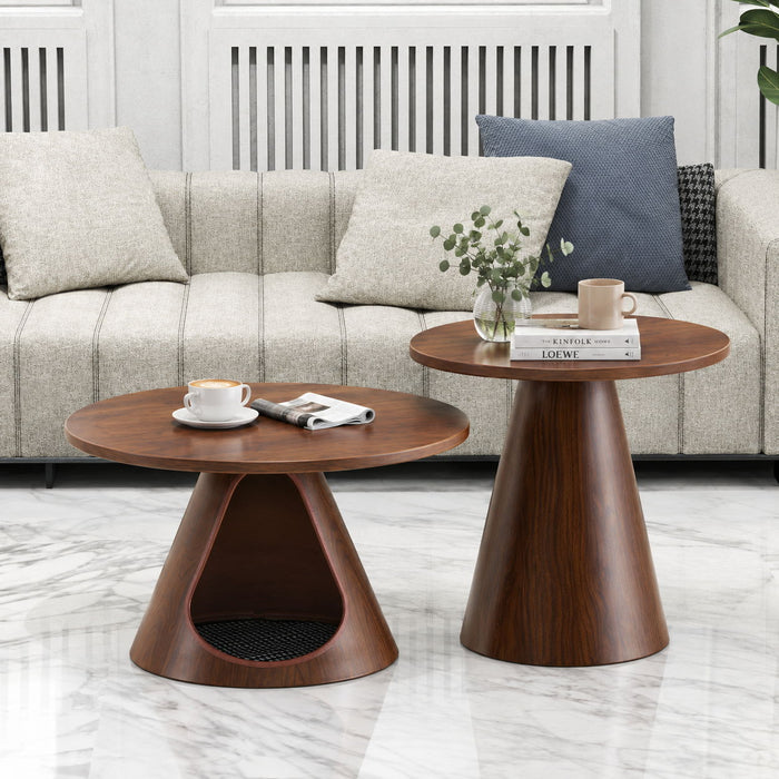 Nesting Coffee Table With Integrated Cat Cave Bed (Set of 2) - Walnut Home Essentials