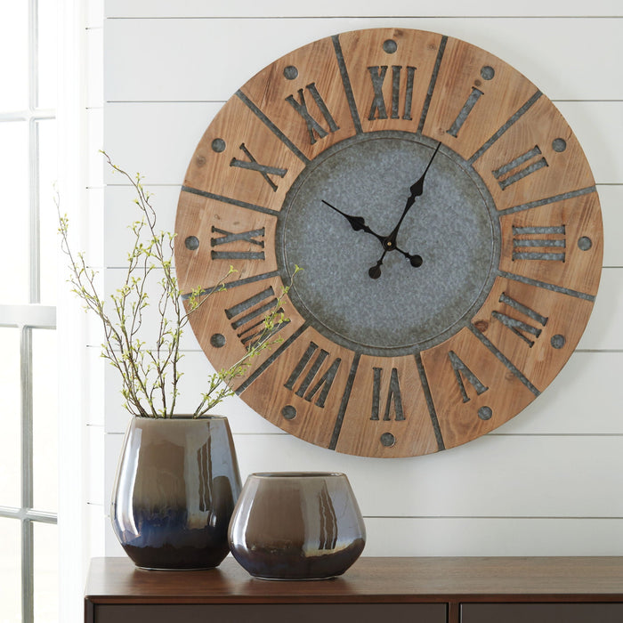 Payson - Wall Clock - Antique Gray / Natural Signature Design by Ashley®