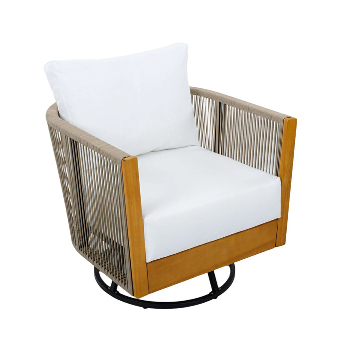 2 Swivel Chairs With Slat Top X Stretcher Side Table - Acacia Wood / Beige Noble House