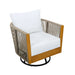 2 Swivel Chairs With Slat Top X Stretcher Side Table - Acacia Wood / Beige Noble House