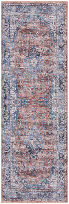Oriental Washable Power Loom Distressed Non Skid Runner Rug - Blue And Red - 6'