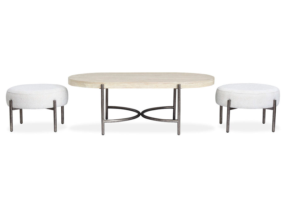 Jennings - Oval Cocktail Table With Two Ottomans - Edgecomb Gray And Weathered Antique Nickel Magnussen Furniture