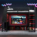 Gaming Loft Bed With Desk, Multi Storage Shelves, LED Lighting, And Hanging Clothes Rack Hearth and Haven